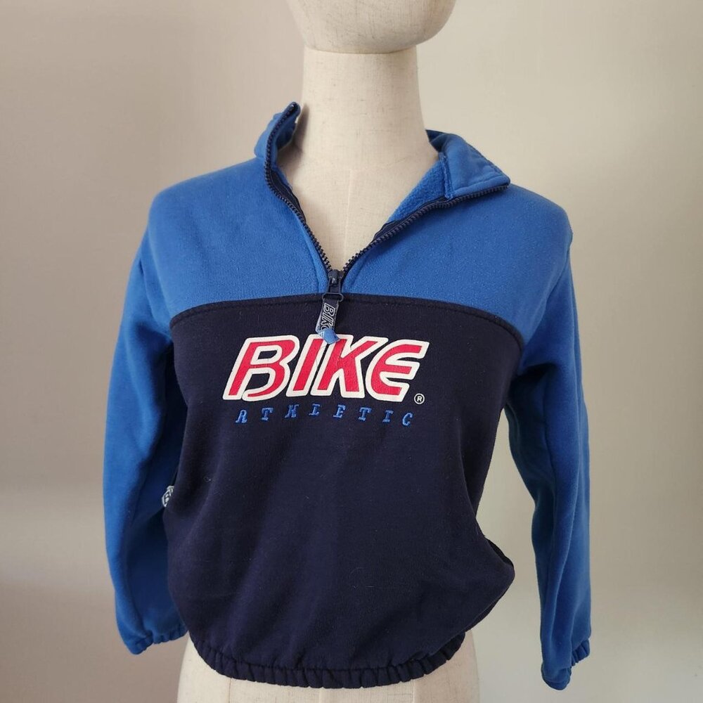 BIKE ATHLETIC Blue/Navy/Red/White Quarter Zip Sweatshirt. Kids S/8.